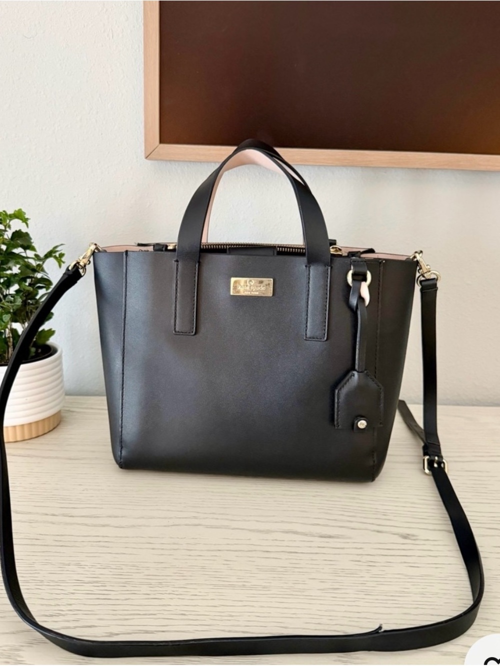 kate spade Black Leather Crossbody Satchel with Gold Hardware